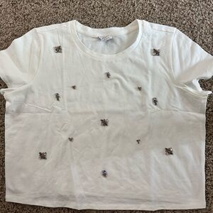 VENUS White Crop Top with Embellishments